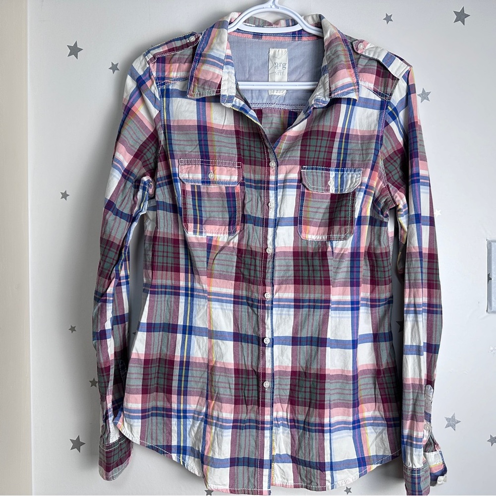 Garage Plaid Button Down shirt Size L EUC